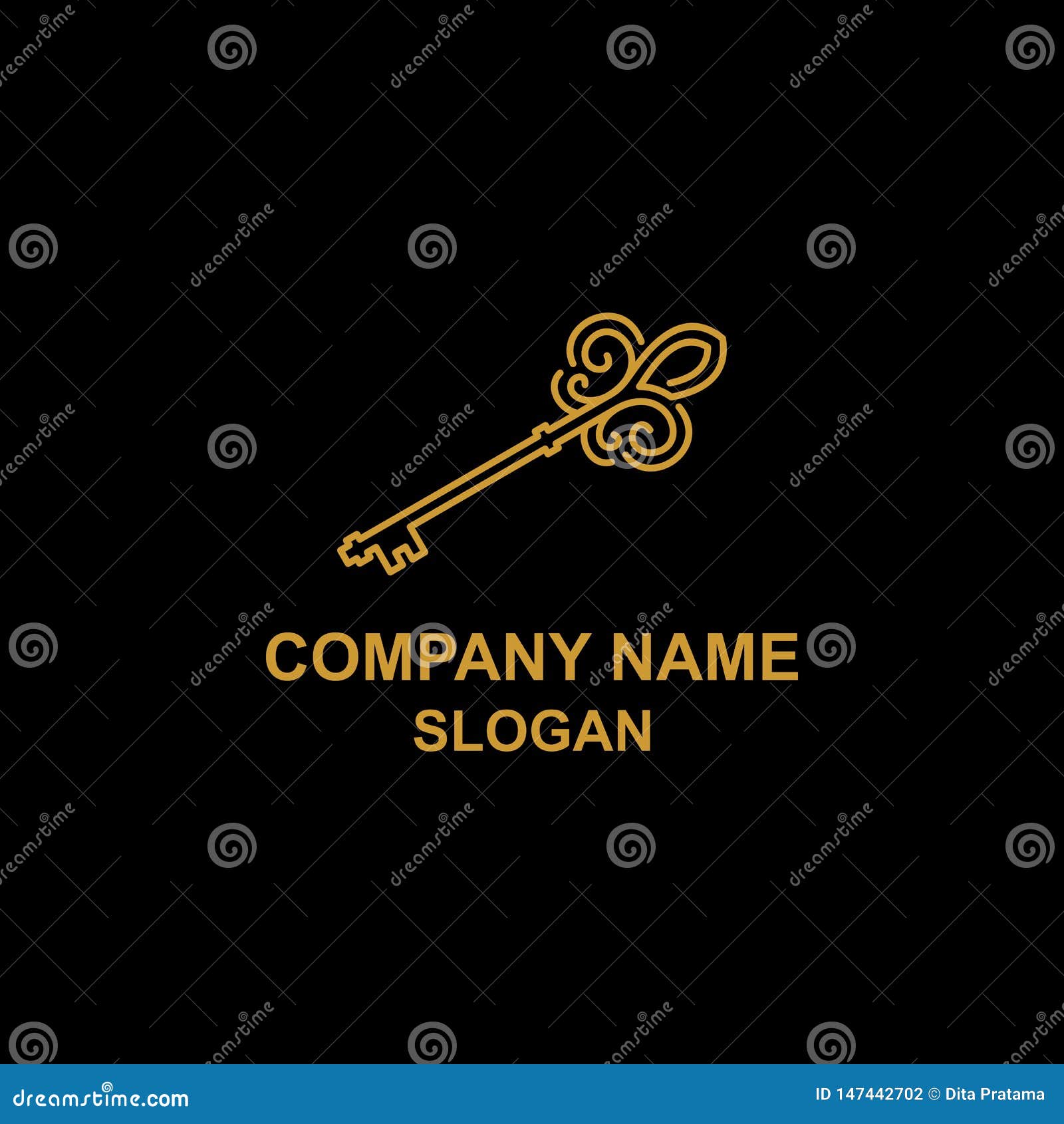 Elegant and Unique House Key Logo, with Royal Vintage Form. Stock