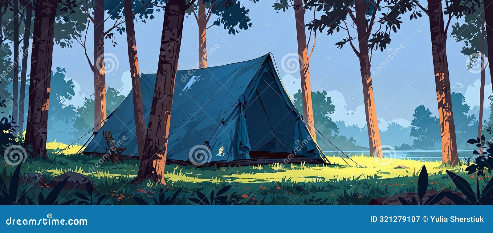 Aesthetic Lo-Fi Camping Tent in the Forest Blue Color Palette Lovcore Art  Illustration. Anime Style Stock Image - Image of luxury, blue: 321279107