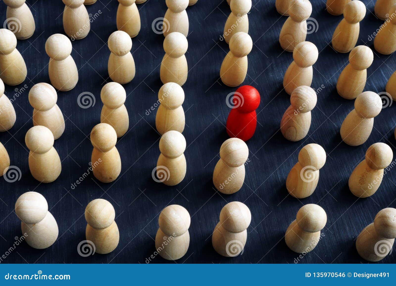 unique, individual and think differently. crowd of wooden figures