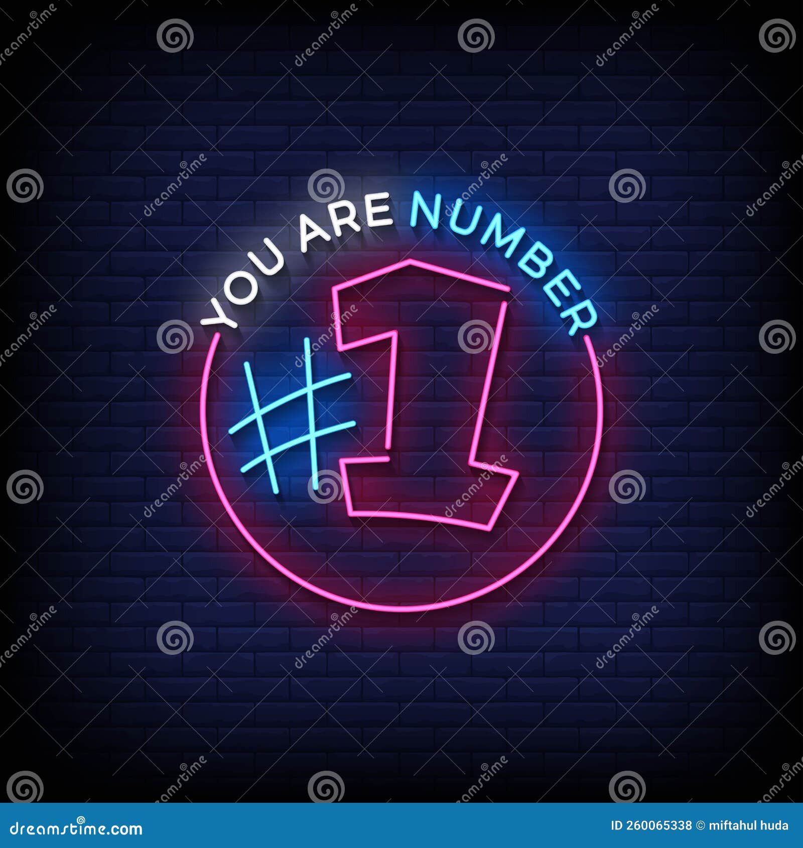 Neon Sign You are Number One with Brick Wall Background Vector Stock