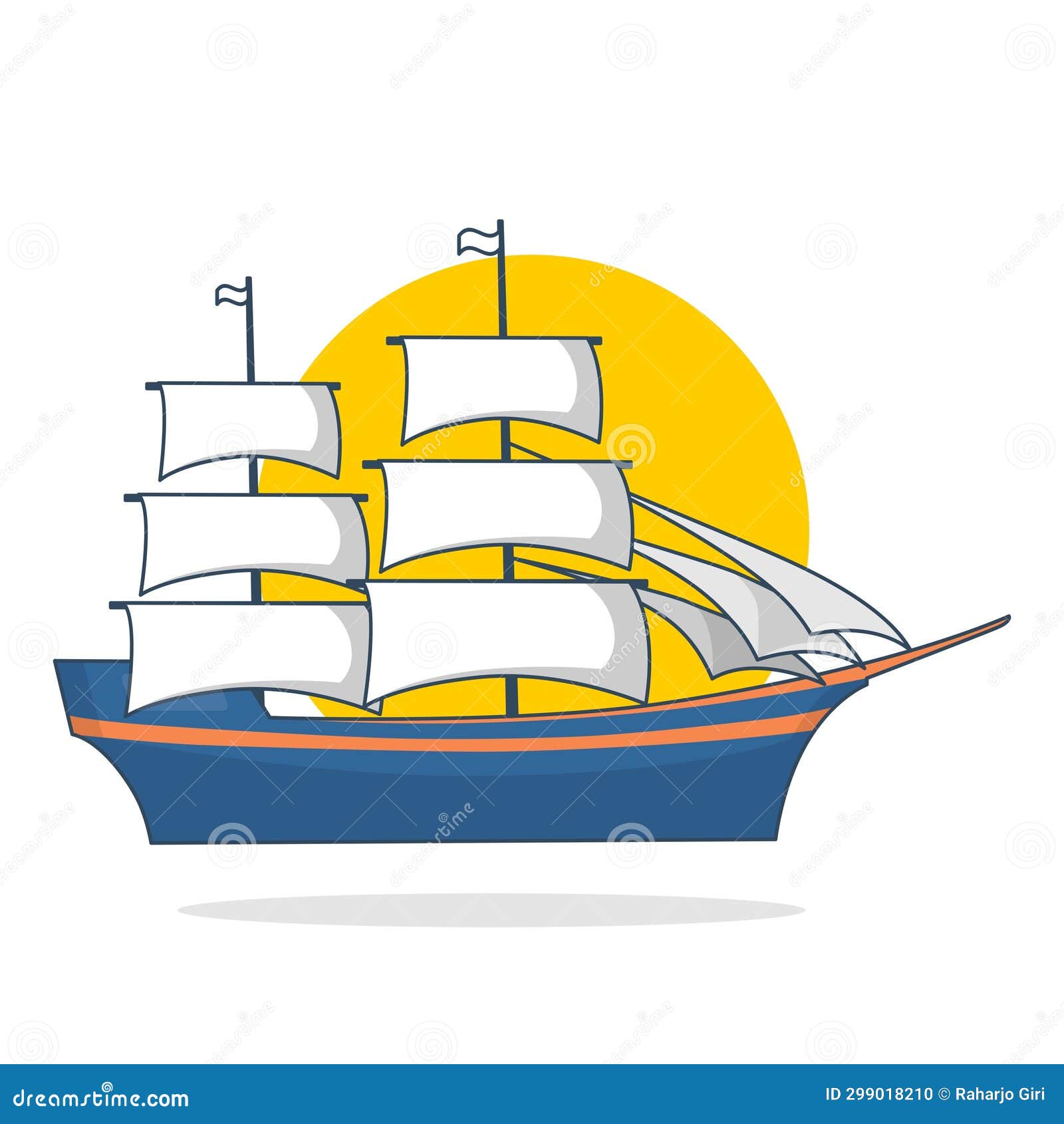 Unique Phinisi Ship Flat Vector Stock Illustration - Illustration of