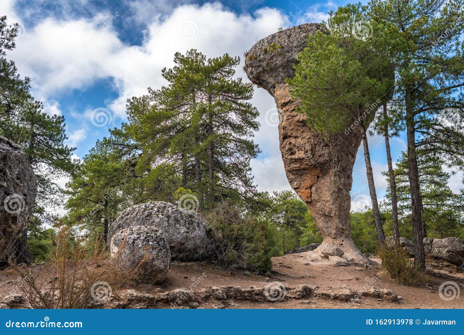 unique rock formations in la ciudad encantada or enchanted city natural park near cuenca, castilla la mancha, spain