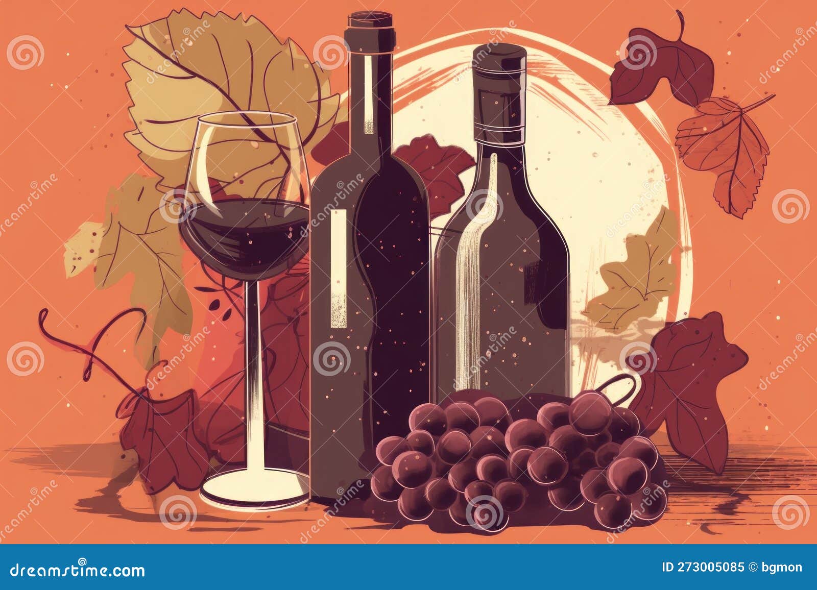 Unique Vector Graphic Representation of Wine Bottle and Glasses