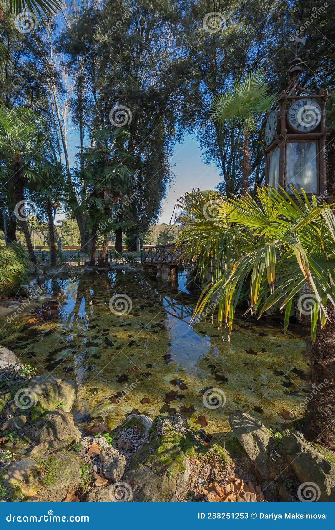 unique water clock in villa borghese gardens