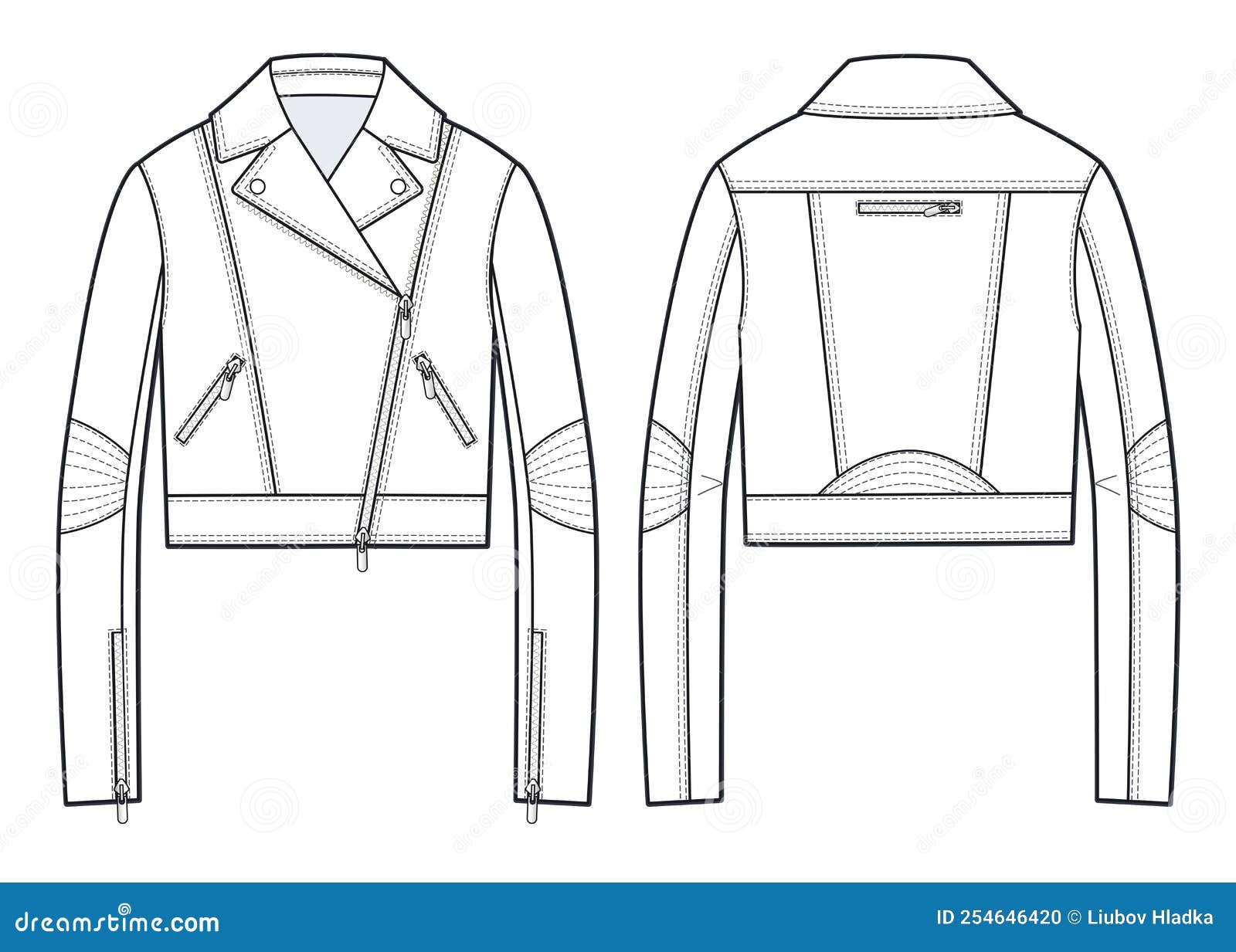 Unisex Biker Jacket Fashion Flat Technical Drawing Template. Stock ...