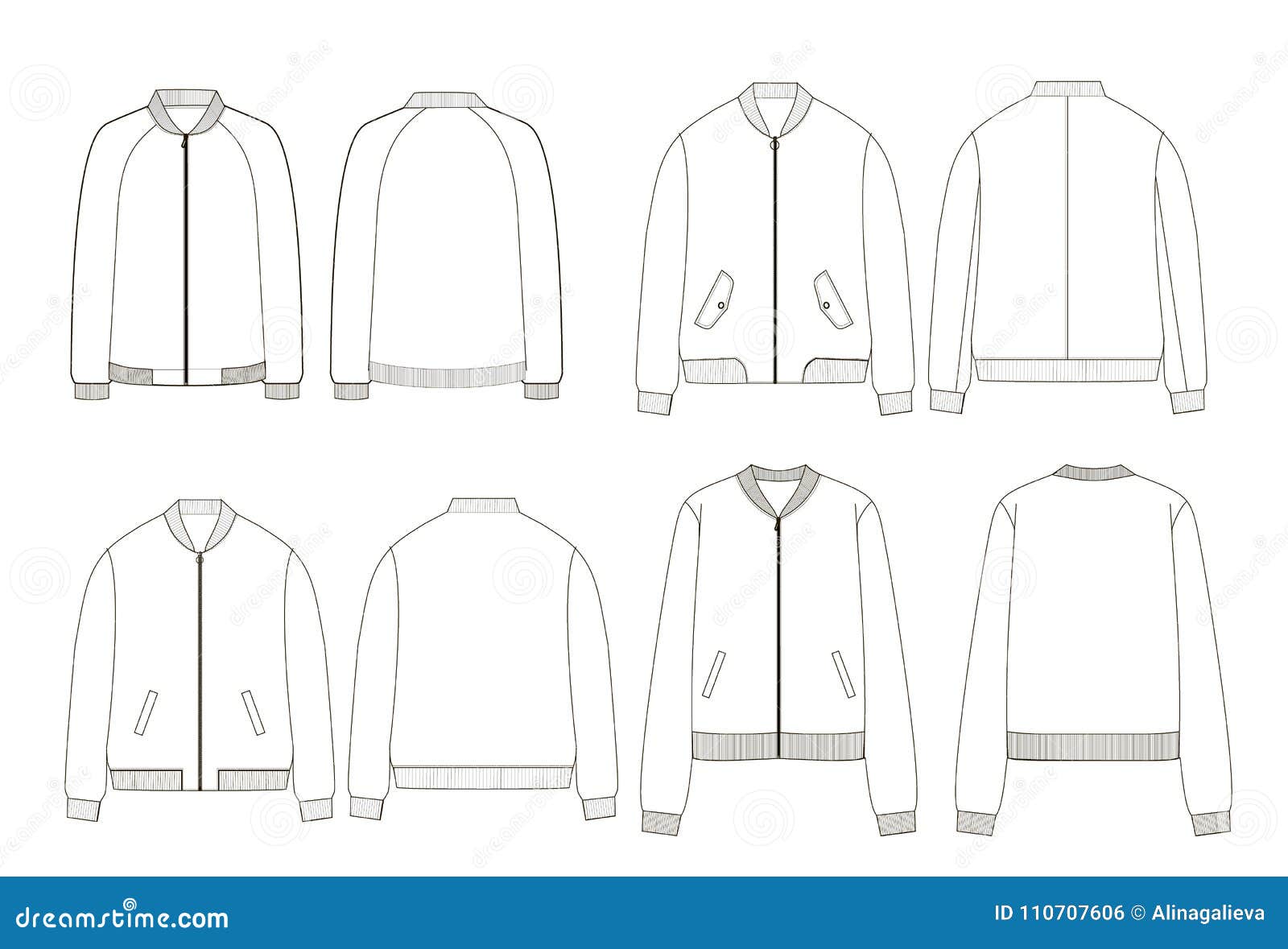 unisex college bomber jacket technical sketches
