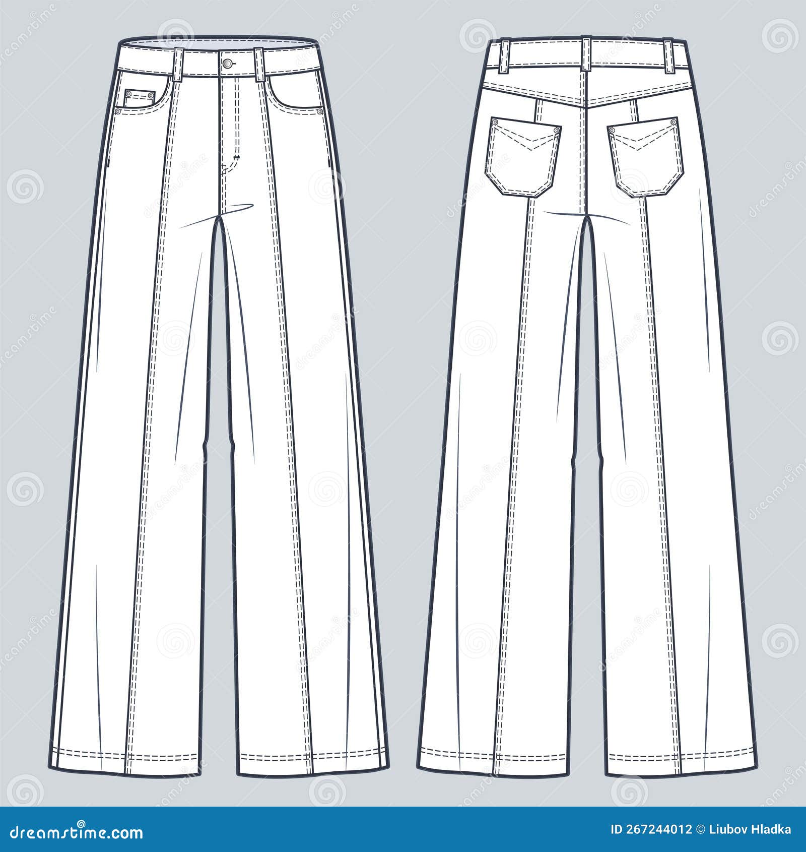 Unisex Jeans Pants Technical Fashion Illustration. Wide Jeans Fashion ...