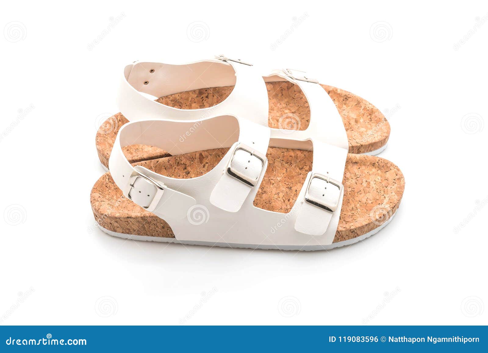 Unisex Leather Sandals on White Background Stock Photo - Image of ...