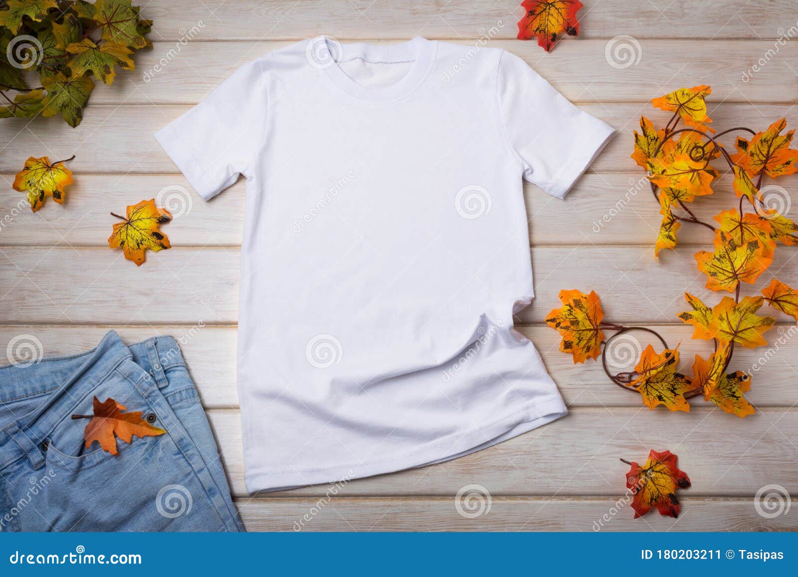 Download Unisex T Shirt Mockup With Fall Leaves Stock Image Image Of Blank Apparel 180203211