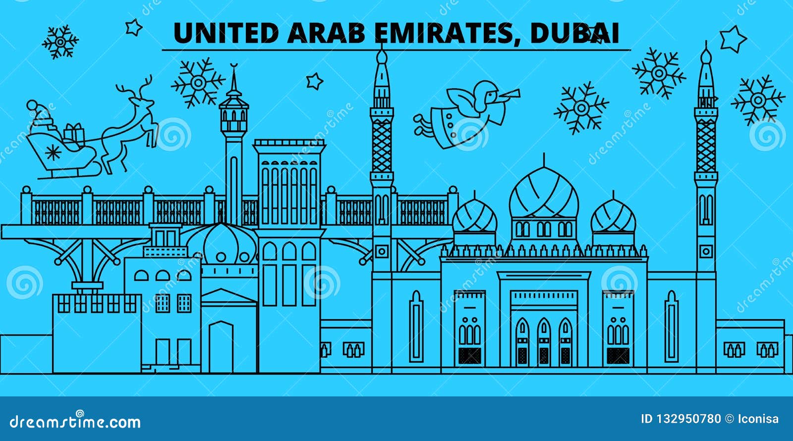 United Emirates, Dubai City Winter Holidays Skyline. Merry Christmas, Happy New Year with Santa Claus.United Ara Stock - of house, congratulation: 132950780