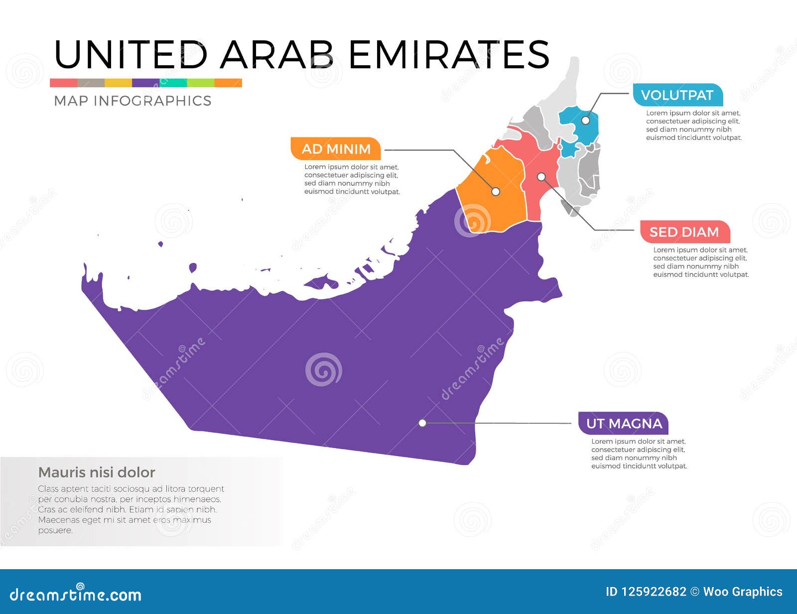 united arab emirates map infographics  template with regions and pointer marks