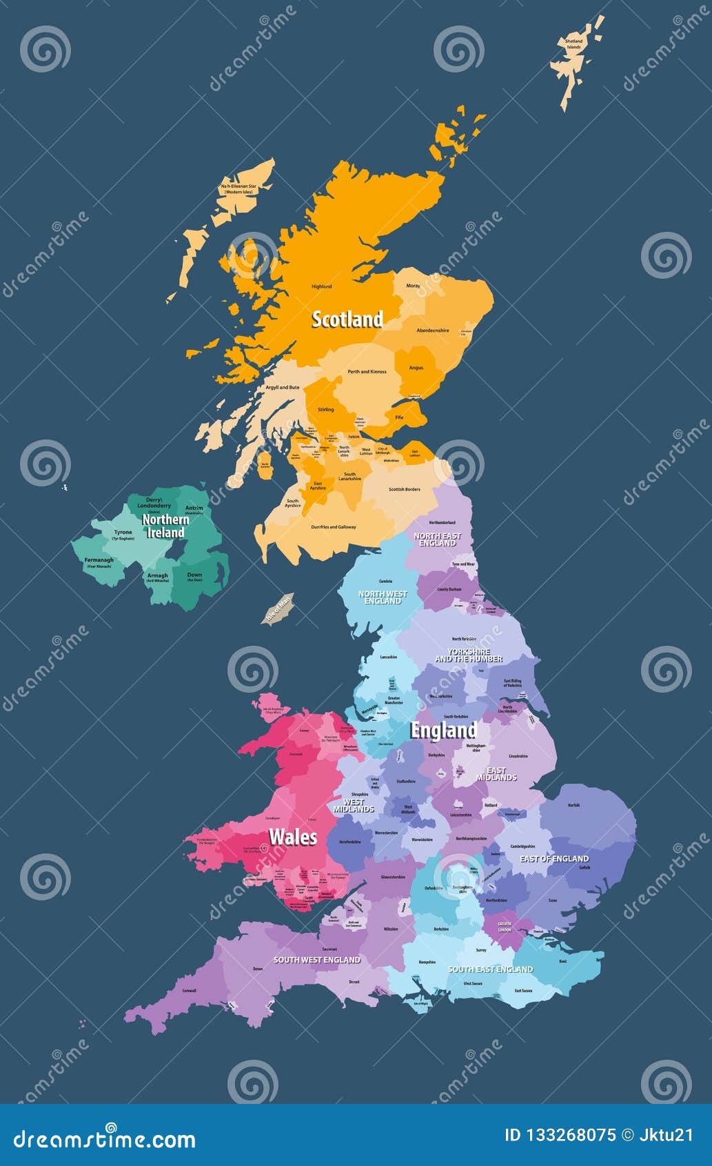 united kingdom high detailed  map with administrative divisions borders