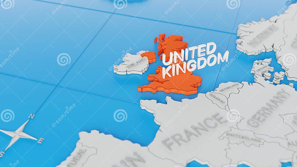 United Kingdom Highlighted on a White Simplified 3D World Map. Digital