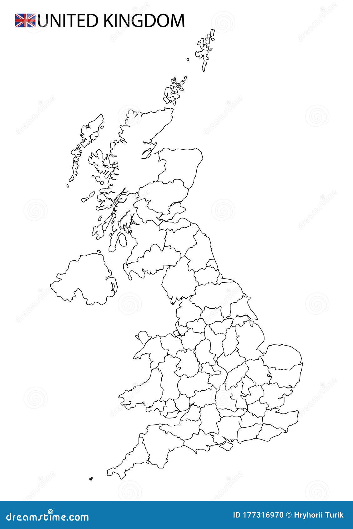 United Kingdom Map, Black and White Detailed Outline Regions of the ...