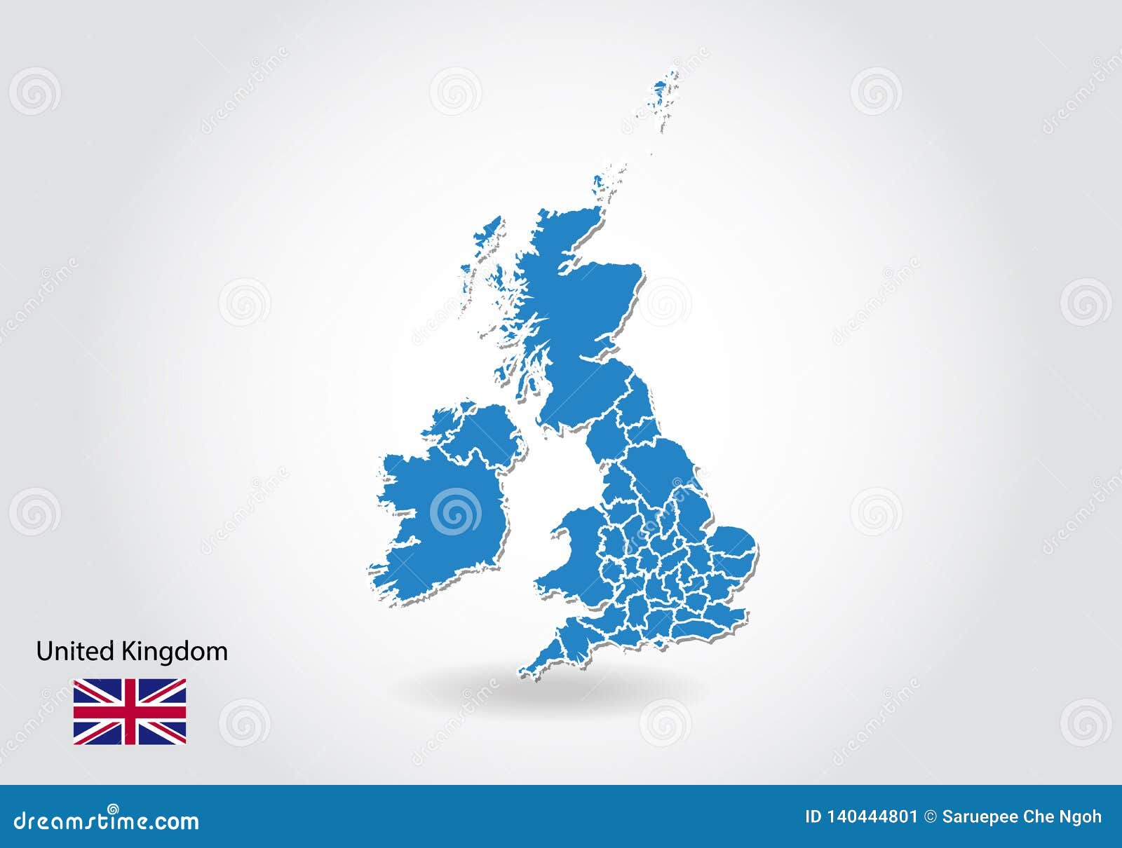 United Kingdom Map Design With 3d Style Blue Uk Map And National