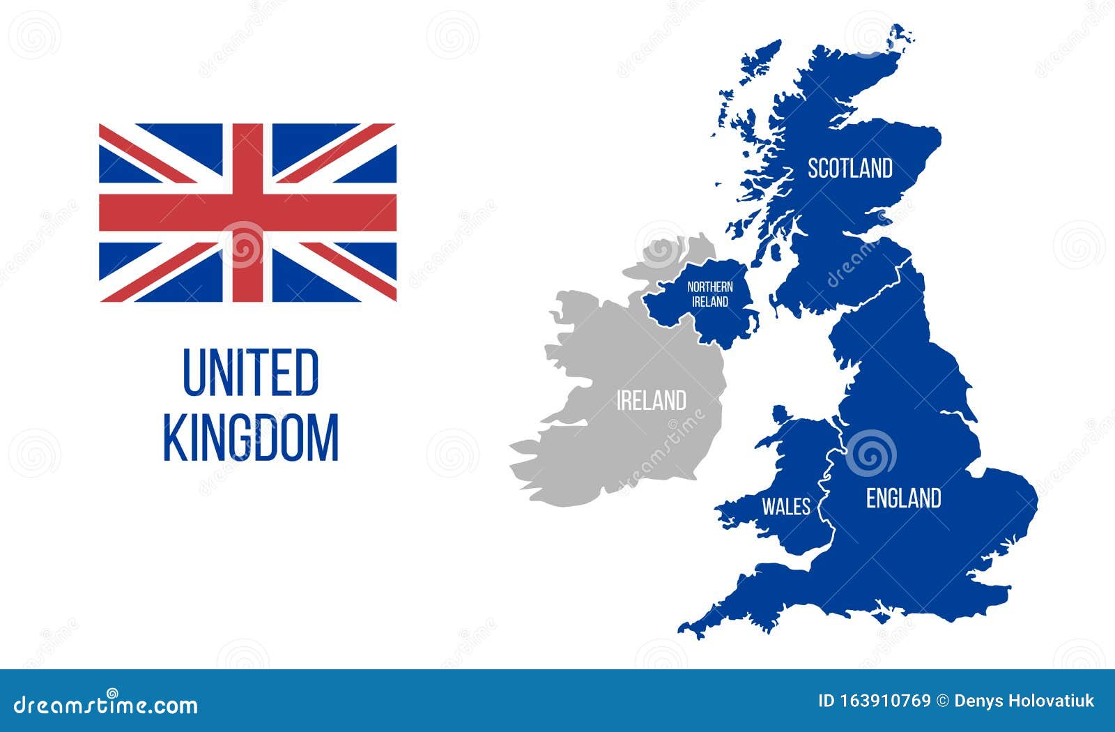 united kingdom map. england, scotland, wales, northern ireland.  great britain map wit uk flag  on white background.