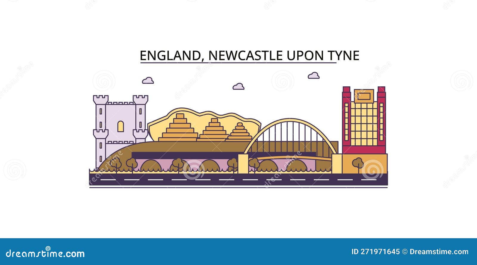 United Kingdom, Newcastle upon Tyne Tourism Landmarks, Vector City ...