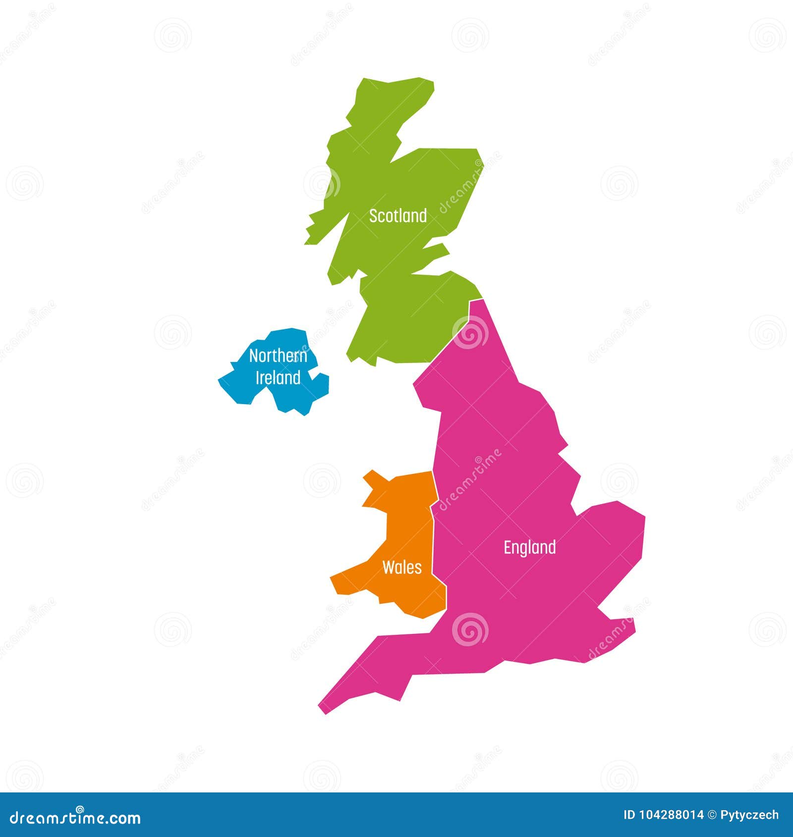 United Kingdom, UK, of Great Britain and Northern Ireland Map. Divided To  Four Countries - England, Wales, Scotland and Stock Vector - Illustration  of kingdom, island: 104288014