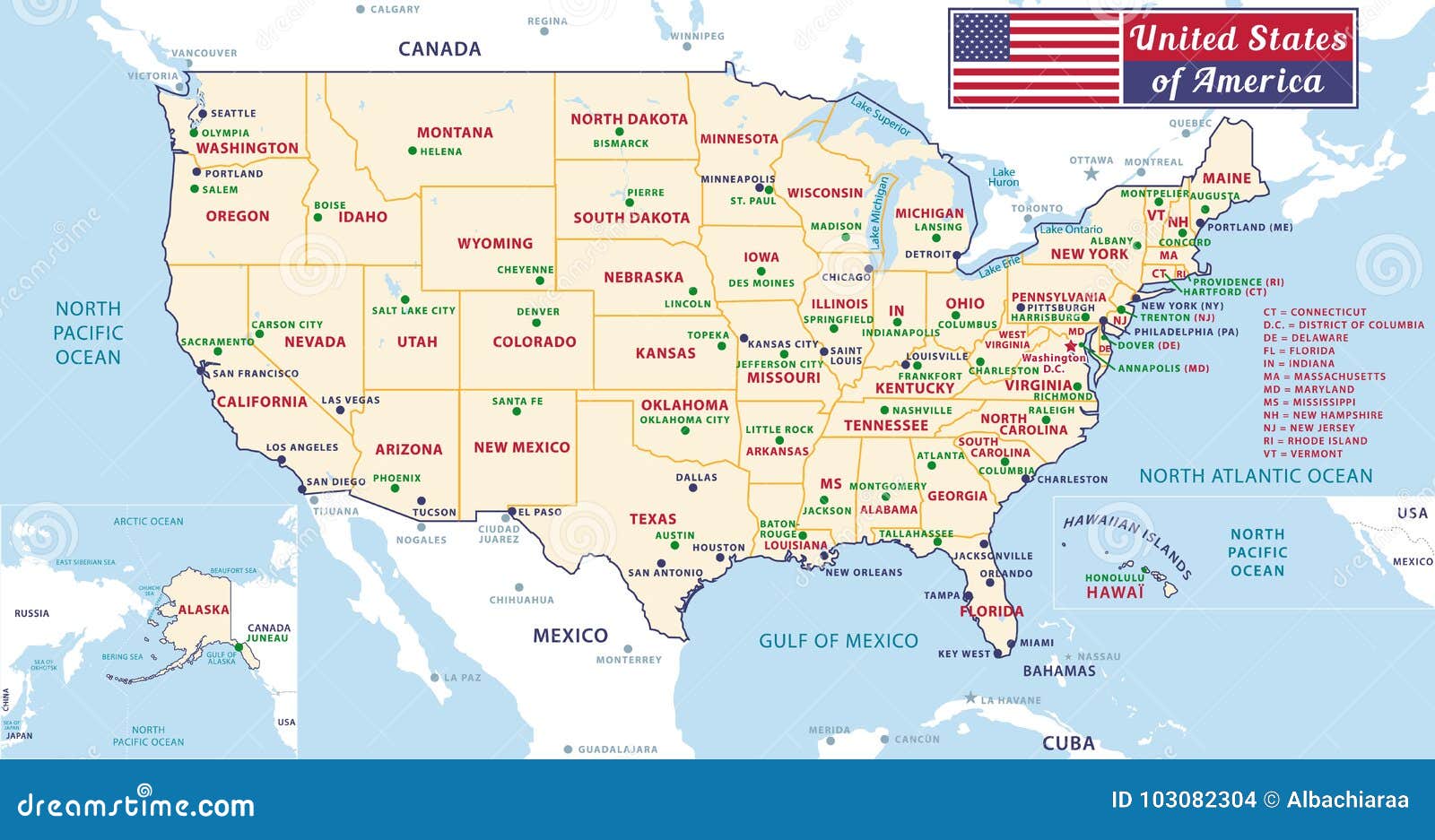 The United States Of America Capital States And Major Cities Map