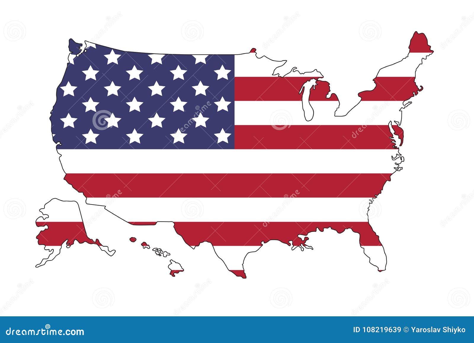 United States of America Map with Flag. North America Stock Vector