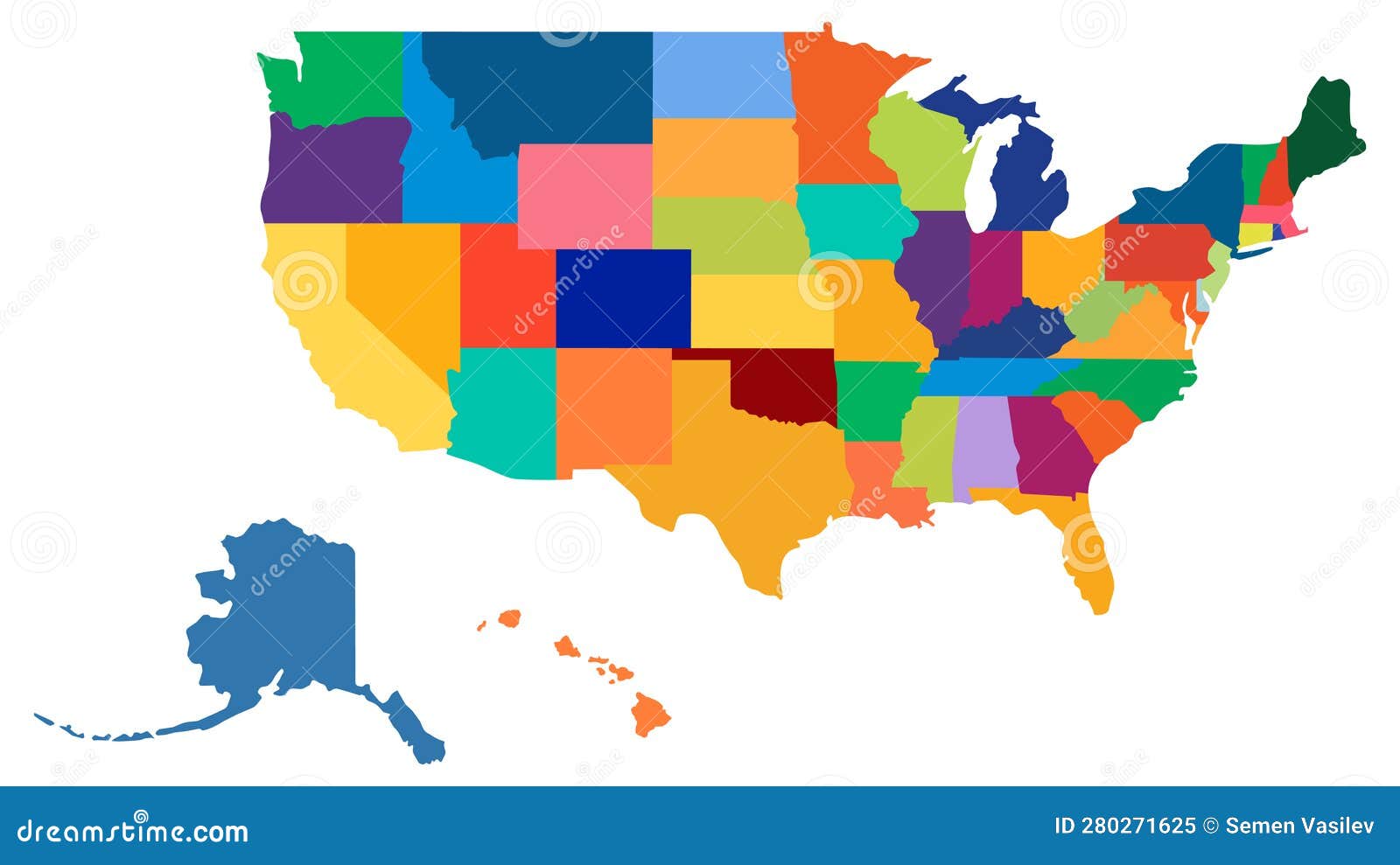 United States of America Map Multicolor. Stock Vector - Illustration of ...