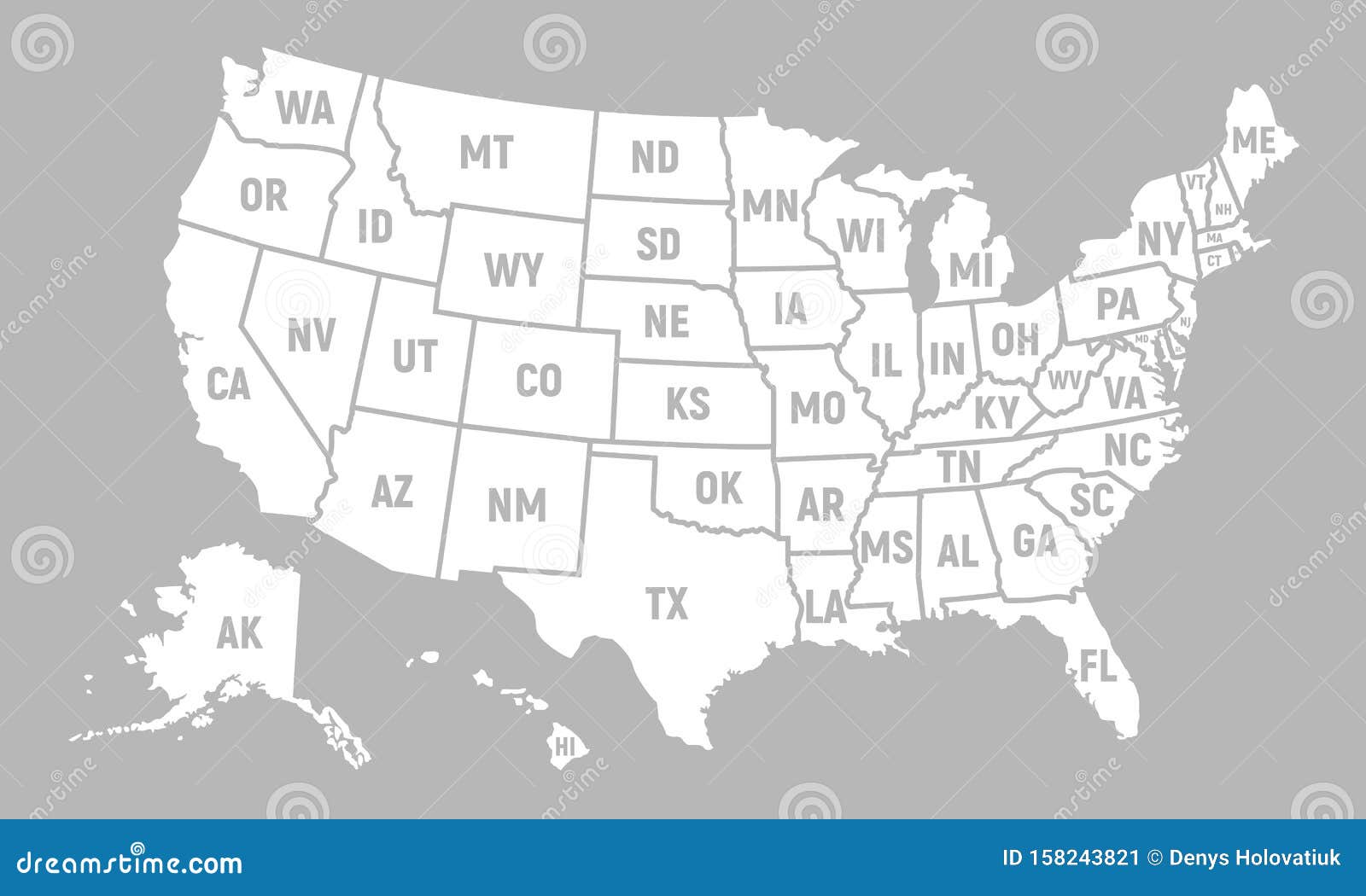 United States Of America Map With Short State Names Usa Map