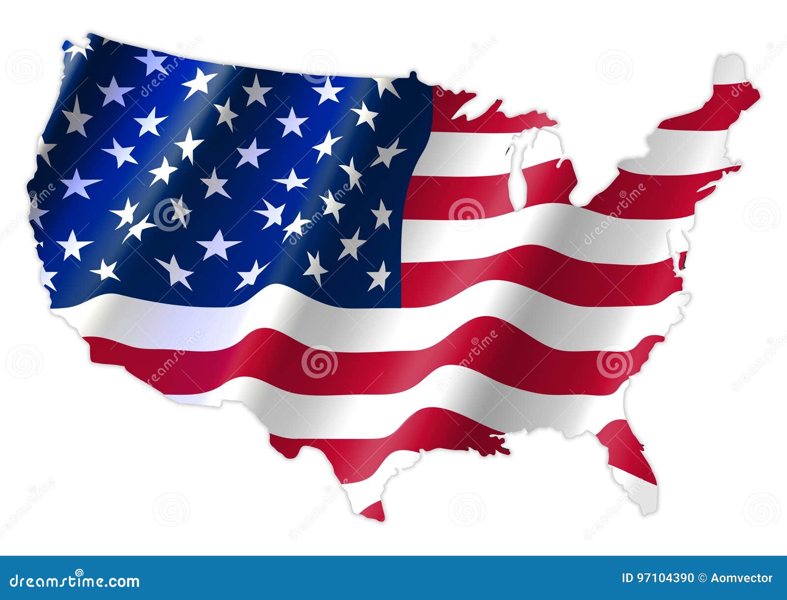 United States of America Map with - United States America Map Waving Flag 97104390