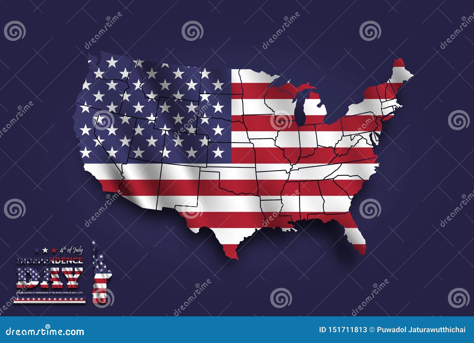 United States Of America Map And Waving Flag 4th Of July Independence