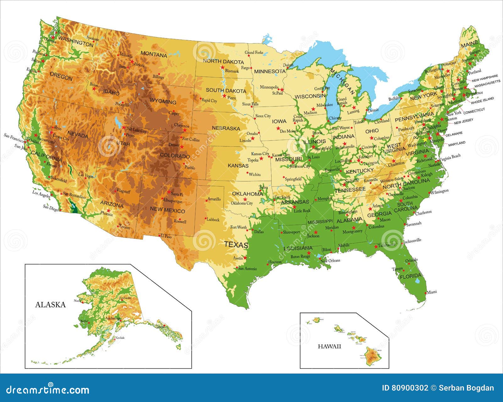 united states of america-physical map