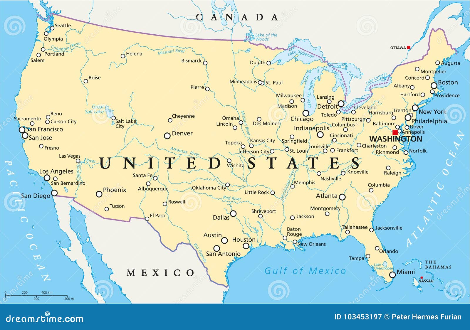 Political Map Of Usa United States Of America Vector Image