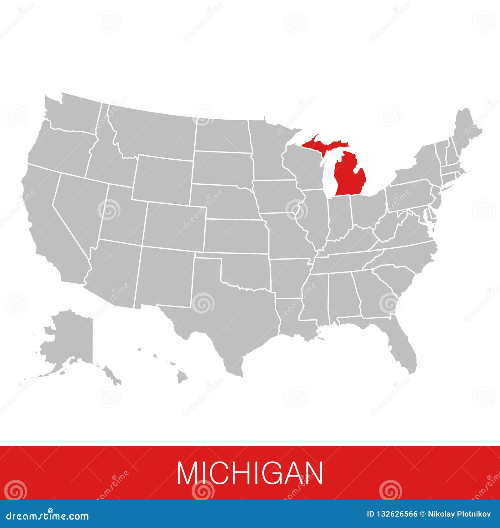 United States of America with the State of Michigan Selected. Map of
