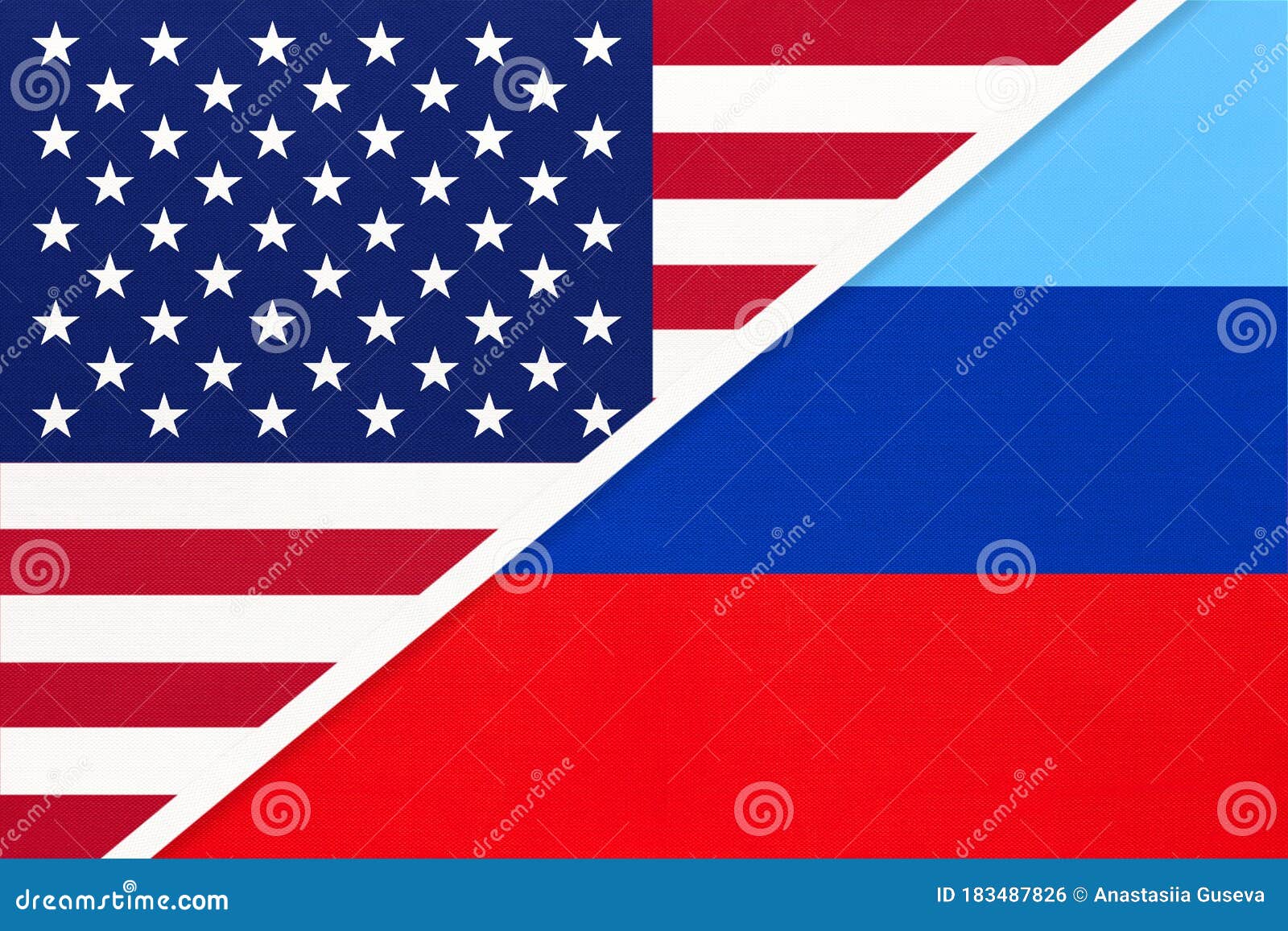 united states of america or usa and luhansk people`s republic or lnr,  of two national flags from textile