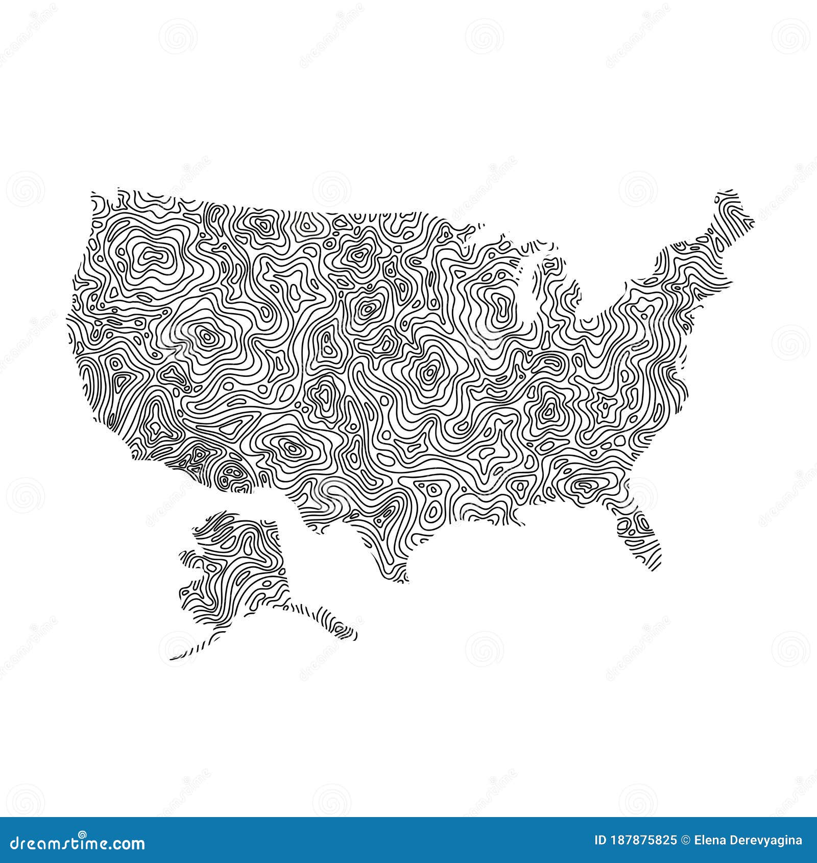 United States Of America Usa Map From Black Isolines Or Level Line