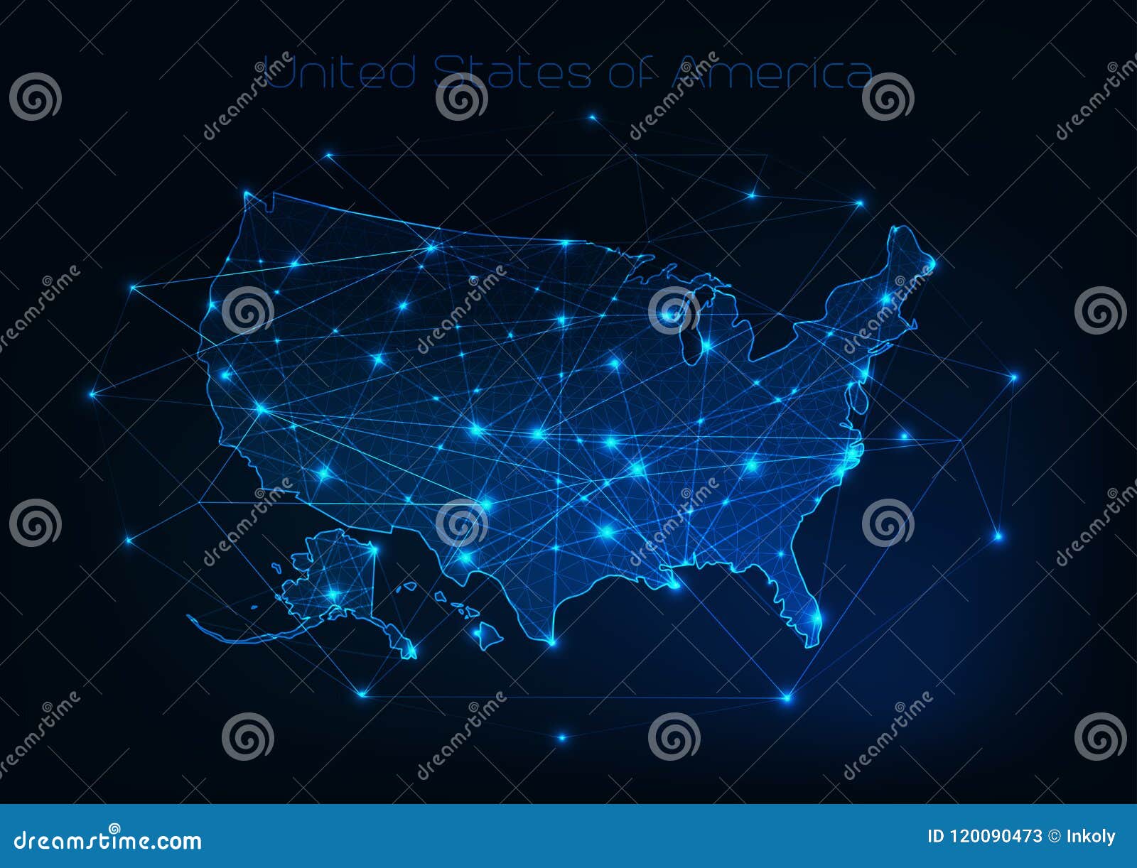 united states of america usa map outline with stars and lines abstract framework.