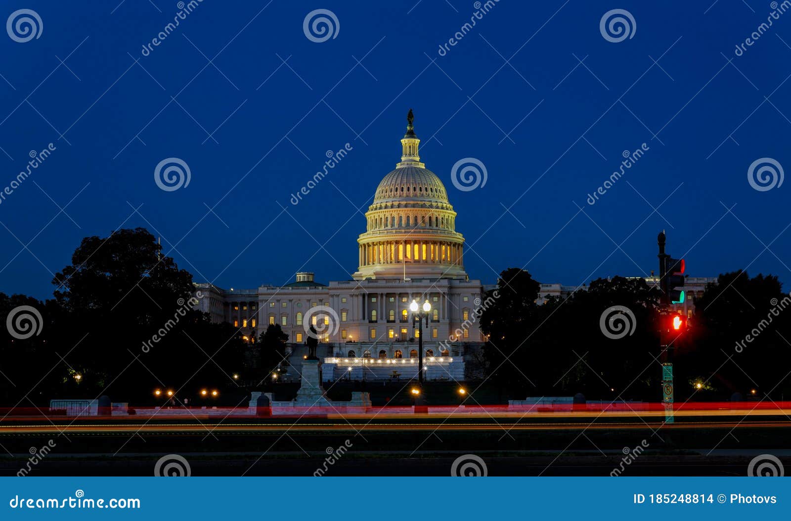 the united states capitol building with the dome lit up at night the senate and house sides of the building