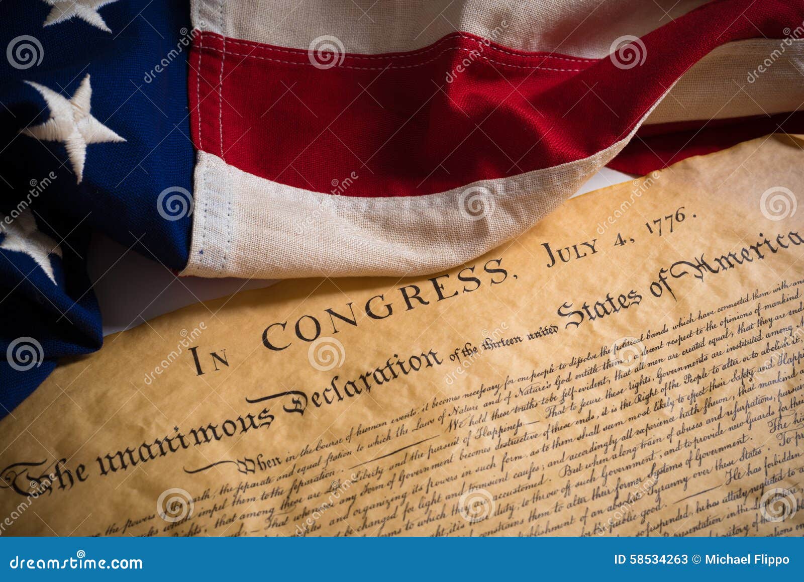 united states declaration of independence with vintage flag