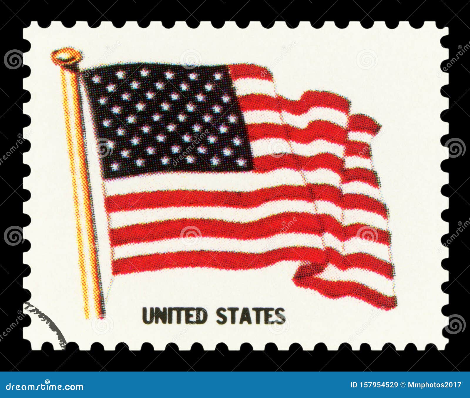 UNITED STATES FLAG - Postage Stamp Isolated On Black Editorial Stock