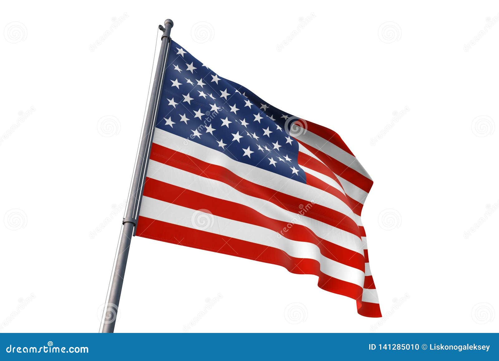 United States Flag Waving Isolated White Background 3d Illustration