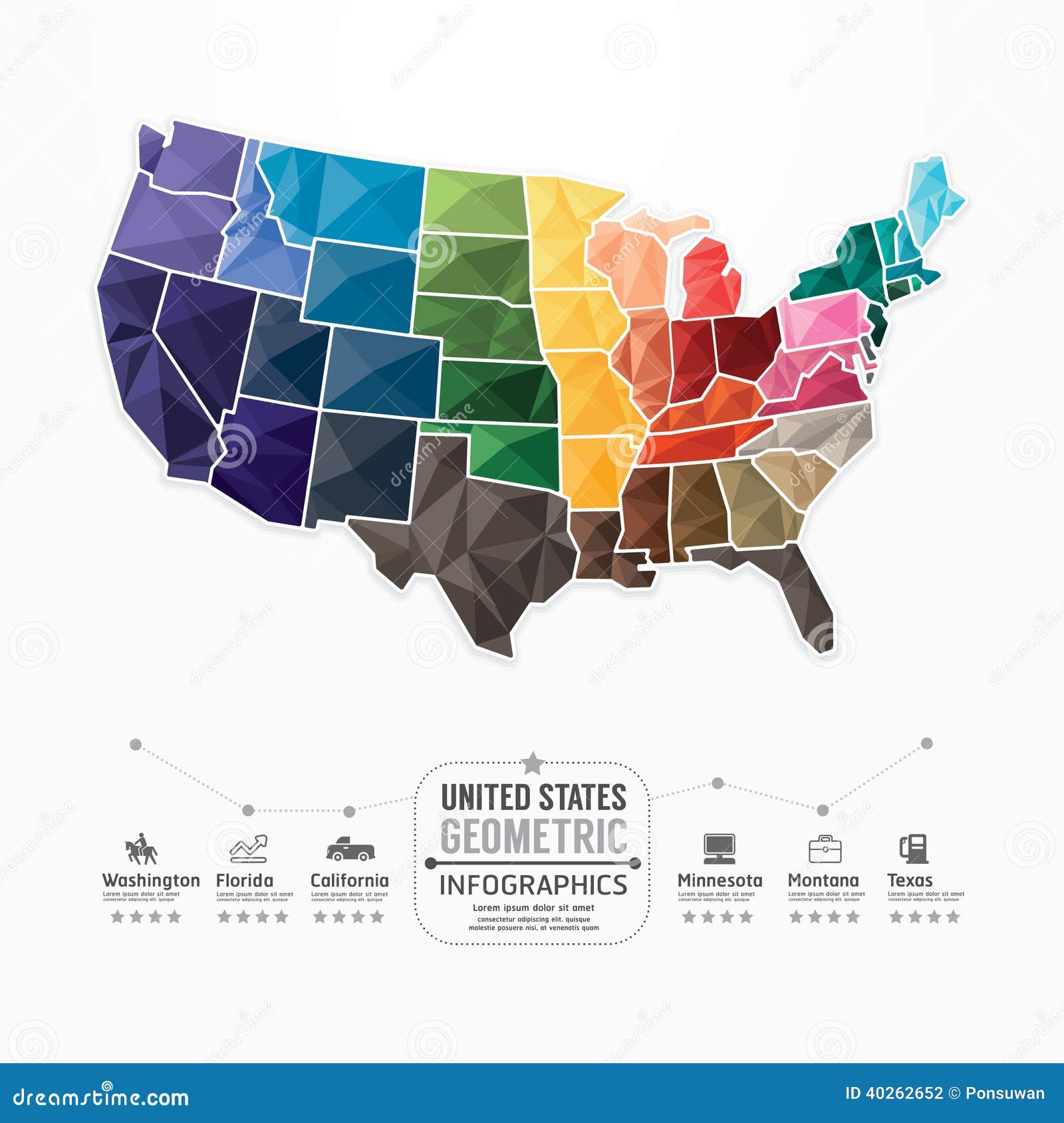united states map infographic template geometric concept banner.