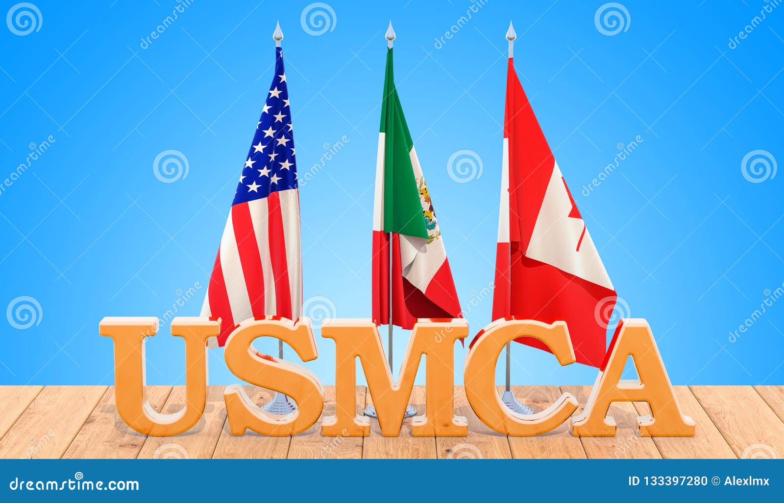 united states mexico canada agreement, usmca concept on the wood