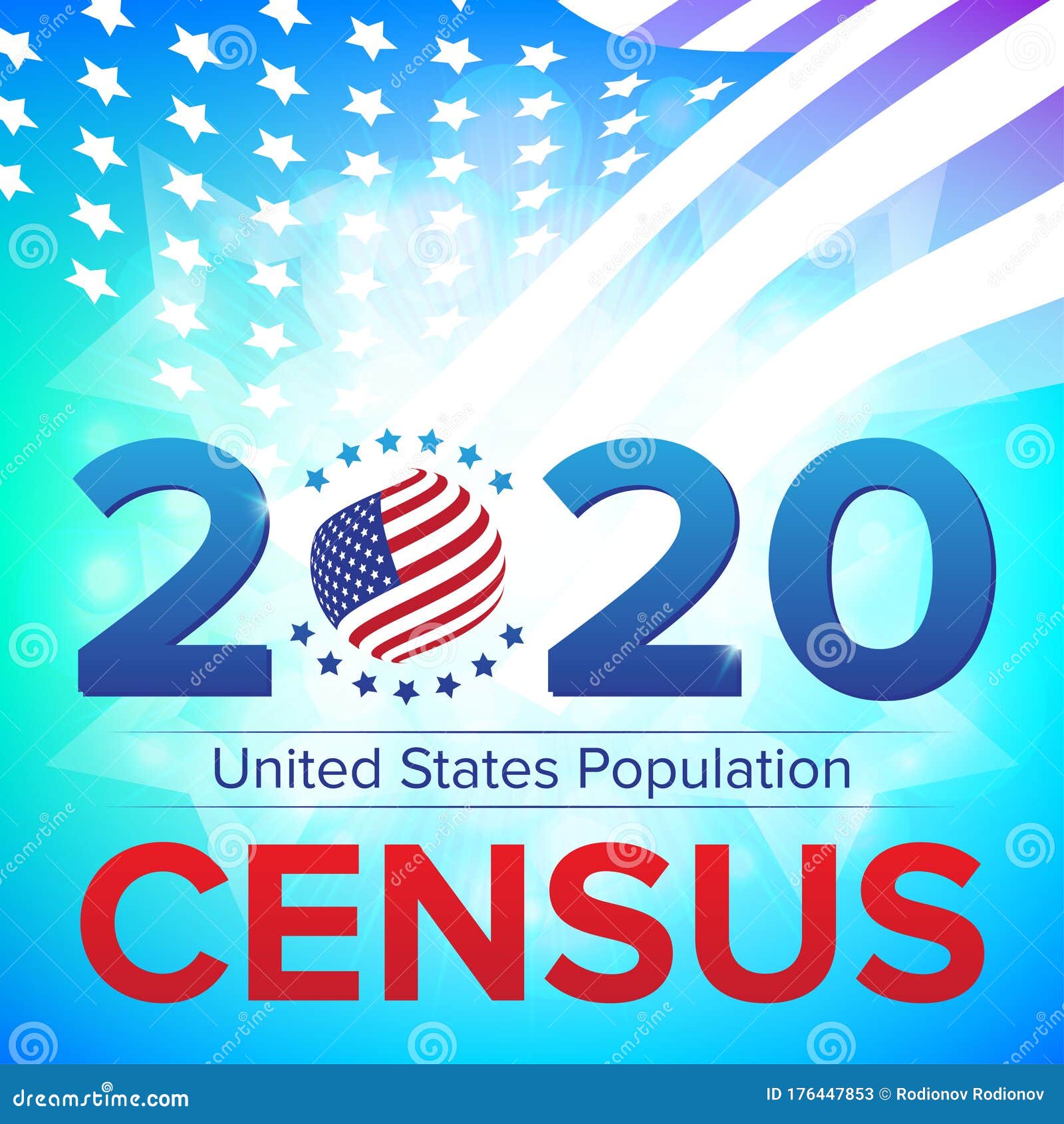 united states population census 2020 banner.   with american striped flag and stars. can be used for landing