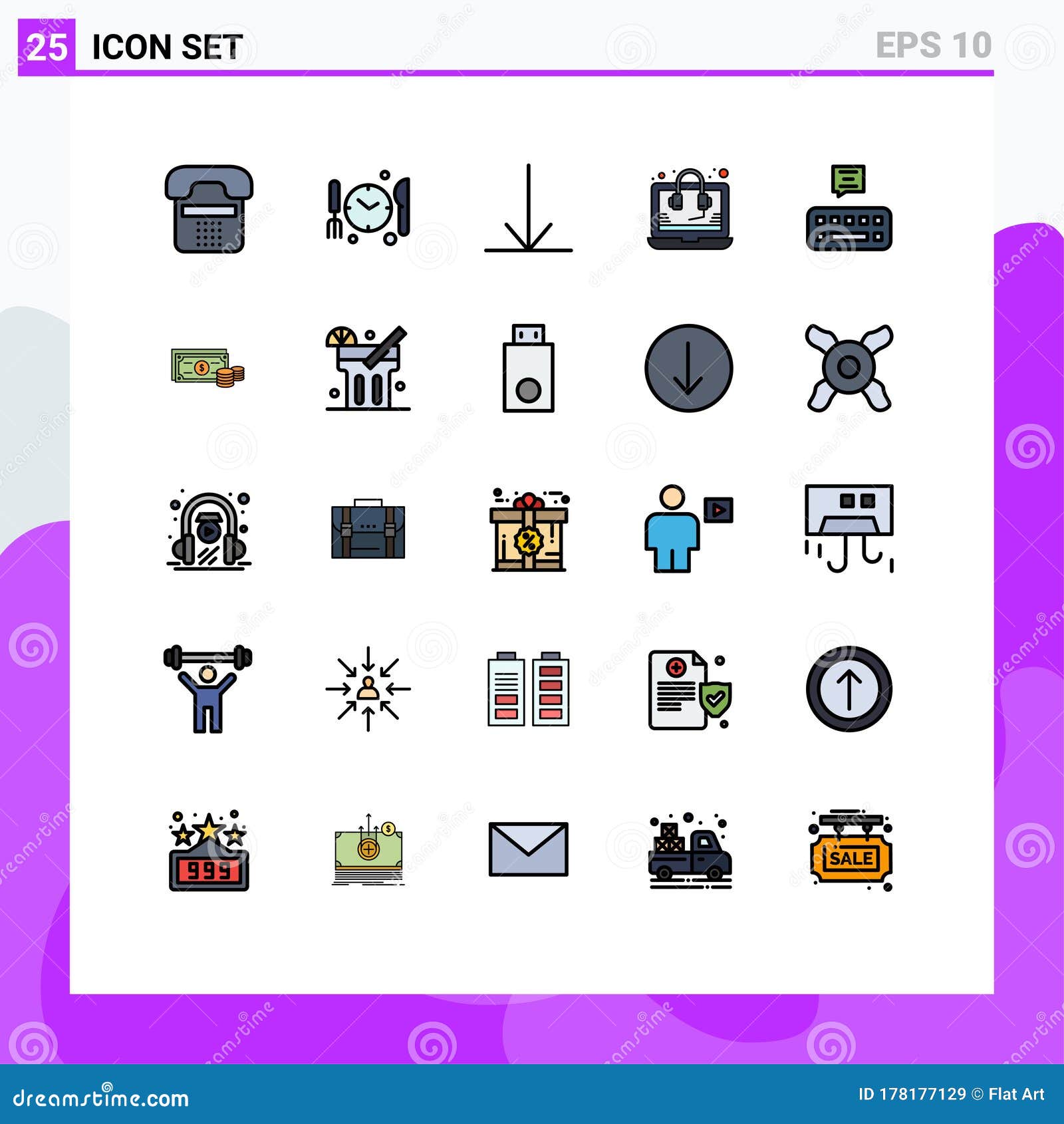 universal icon s group of 25 modern filled line flat colors of dollar, chat, arrow, keyboard, seo