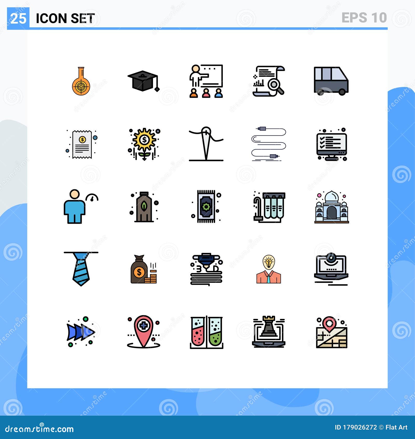 Universal Icon Symbols Group Of 25 Modern Filled Line Flat Colors Of Report File Class Content Students Stock Vector Illustration Of Minibus Reaction
