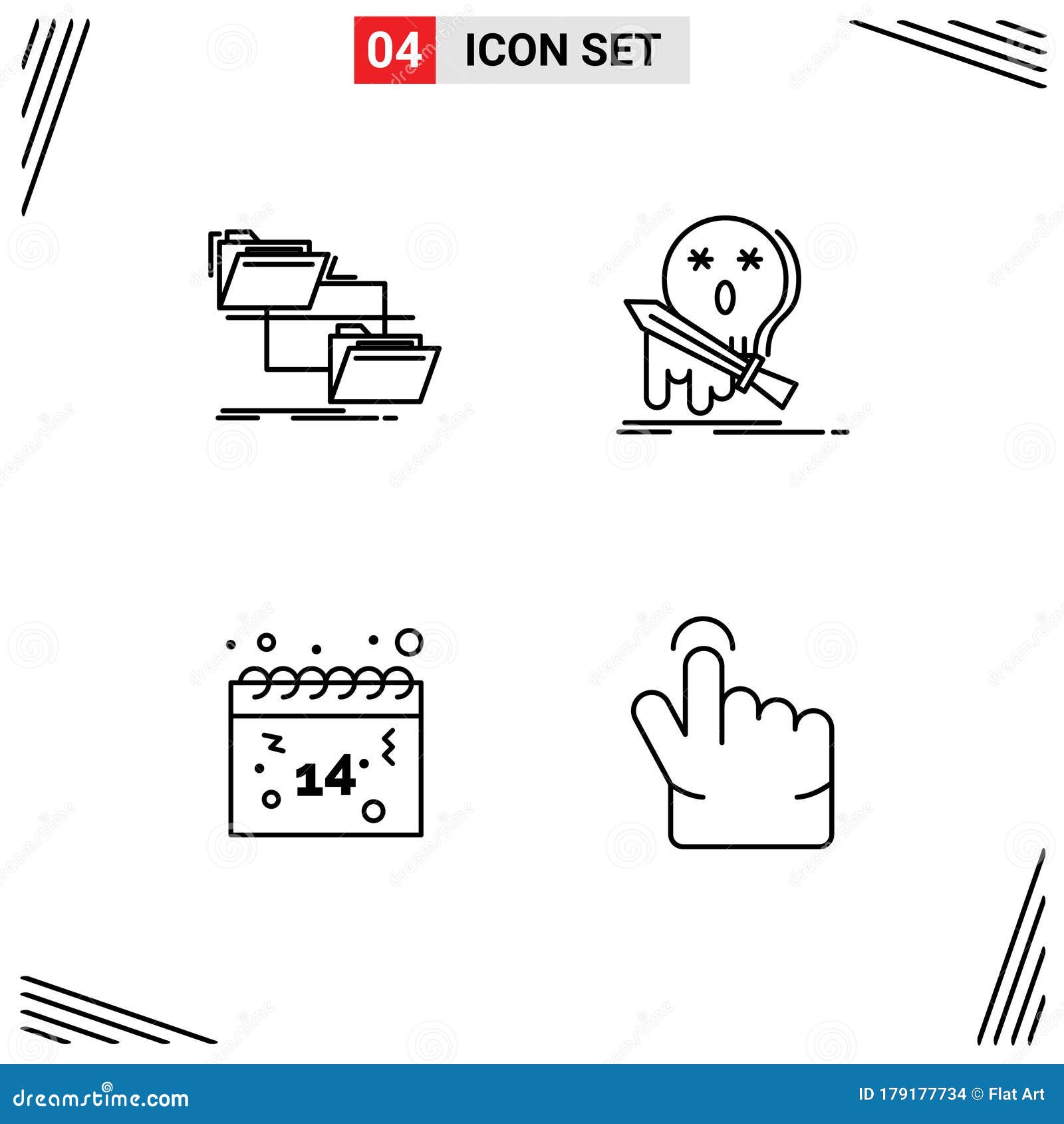 universal icon s group of 4 modern filledline flat colors of folder, sword, move, frag, date