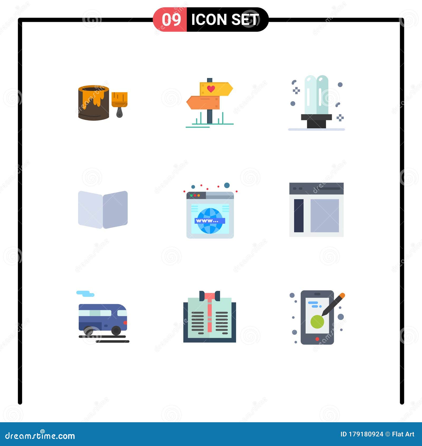 universal icon s group of 9 modern flat colors of cover, page, bulb, book, light