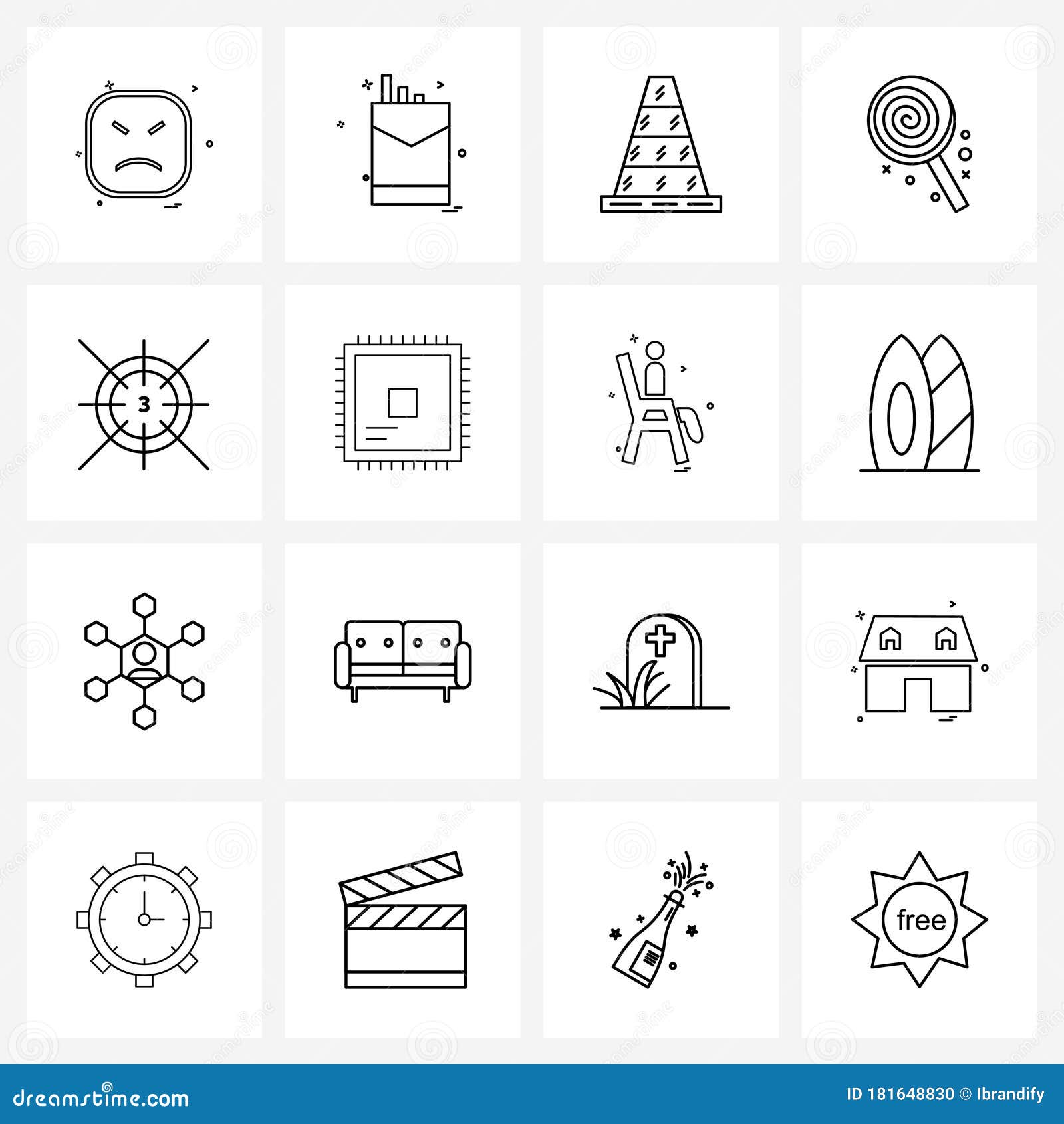 16 universal line icon pixel perfect s of candy, lollypop, of, traffic control, traffic