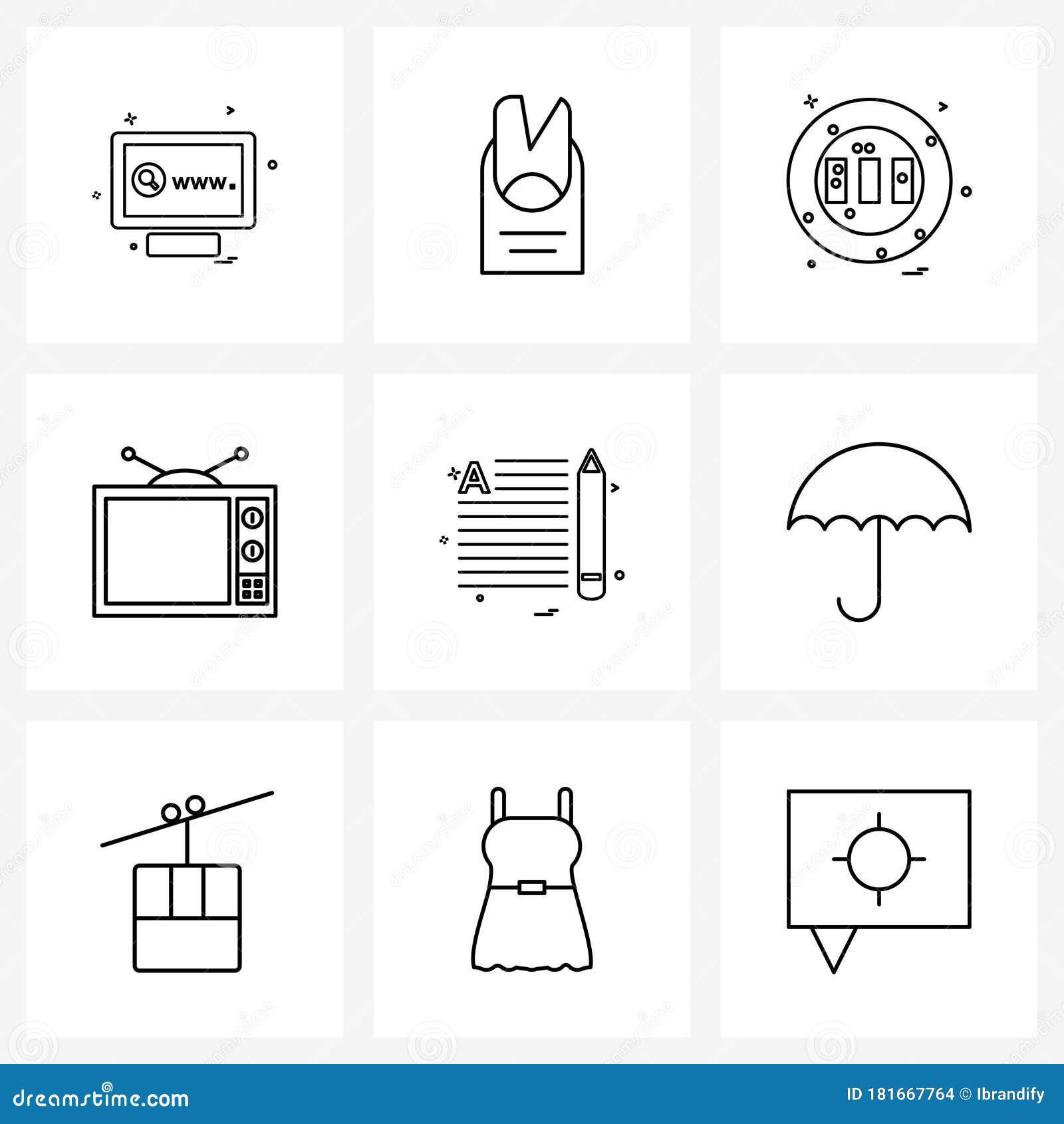 9 Universal Line Icons for Web and Mobile Read, Media, Cricket, Entertainment, TV Stock Vector