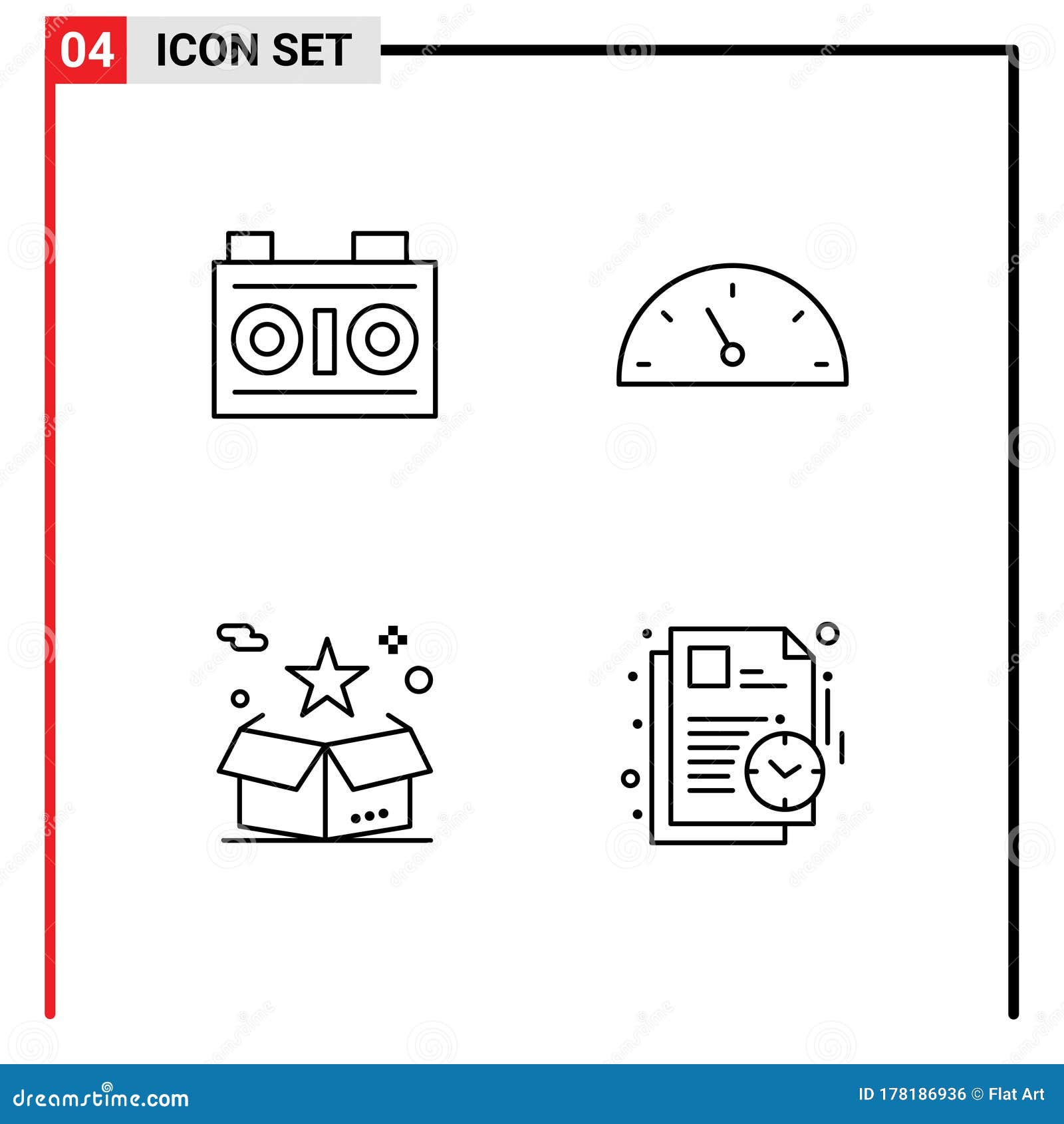 4 universal line signs s of camera, star, photography, speed, delivery