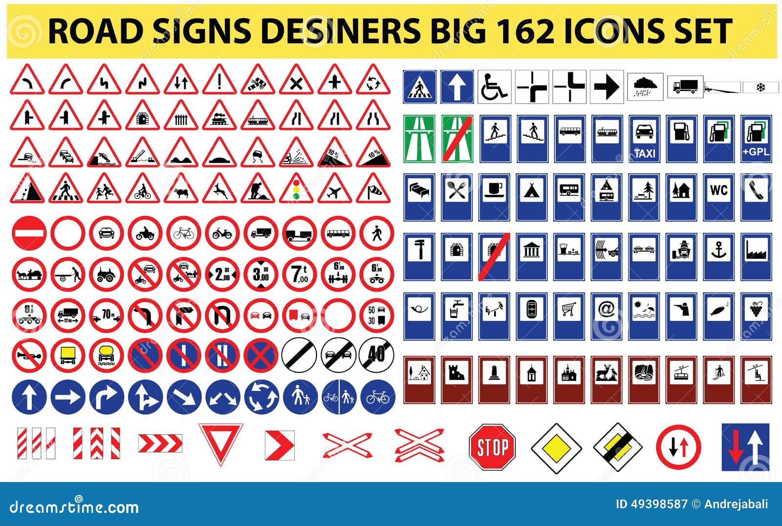 universal set of 162 road signs
