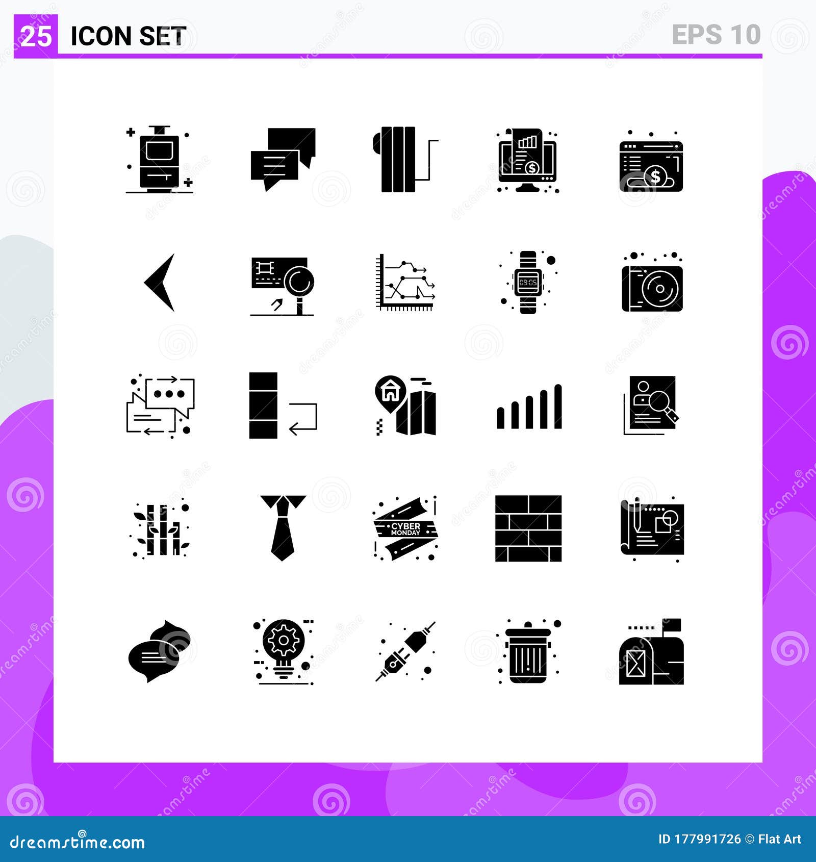 25 Universal Solid Glyphs Set for  and Mobile Applications Browser